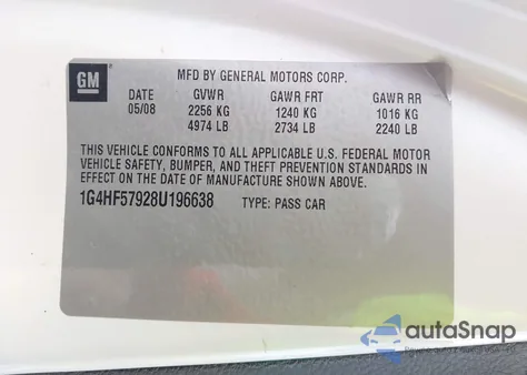 2008 Buick Lucerne Super z USA, uszkodzony, nr VIN 1G4HF57928U196638